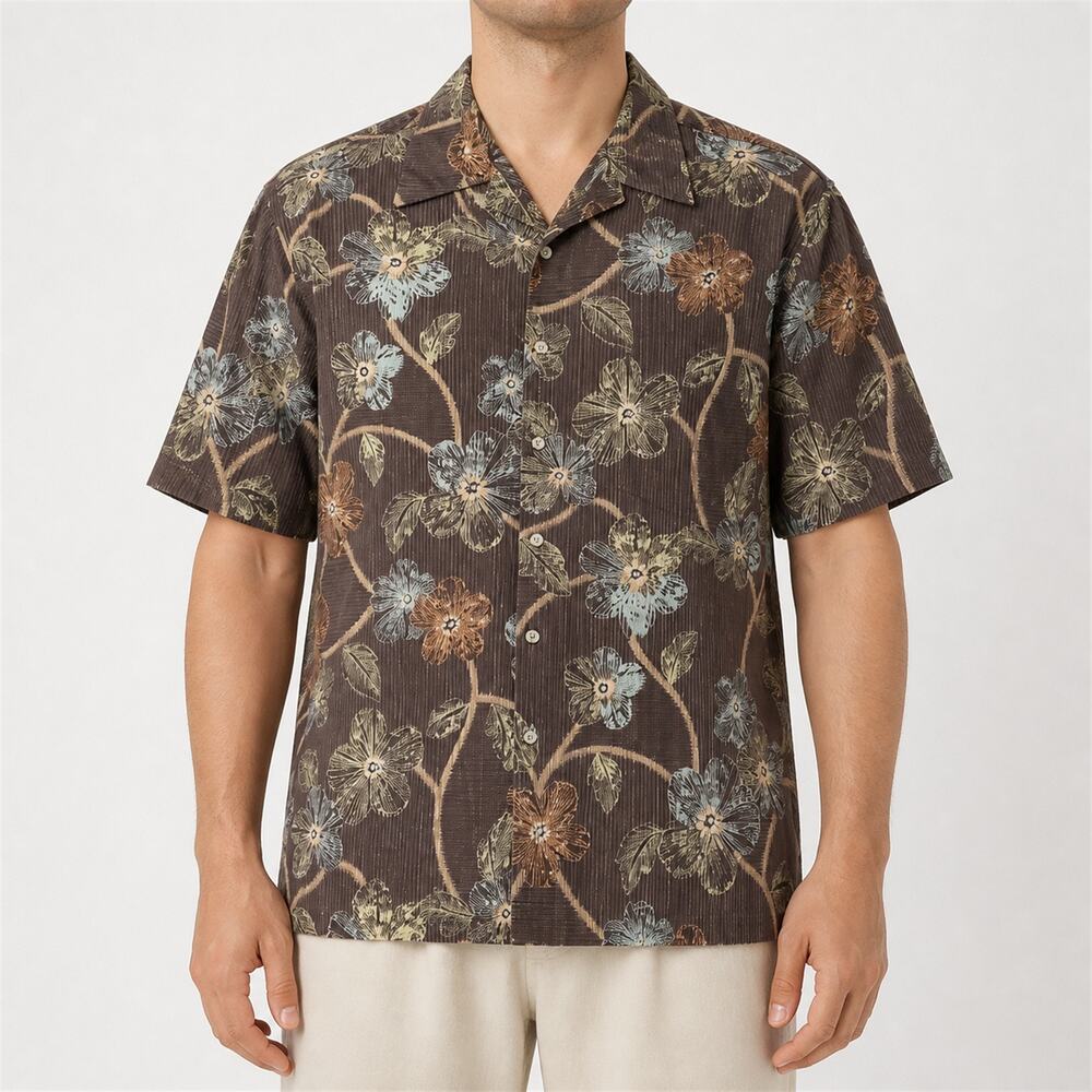 Vintage Tori Richard Shirt Mens Large Brown Hawaiian Aloha Short Sleeve Camp